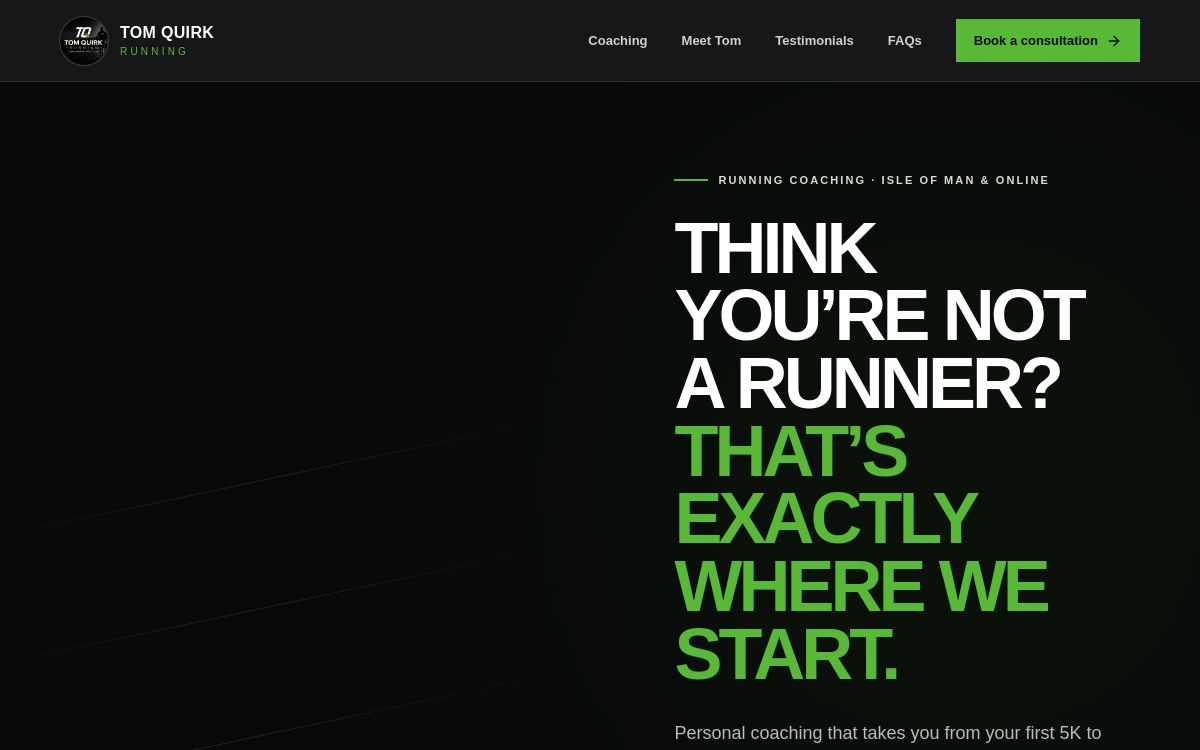 Homepage designed for Tom Quirk Running